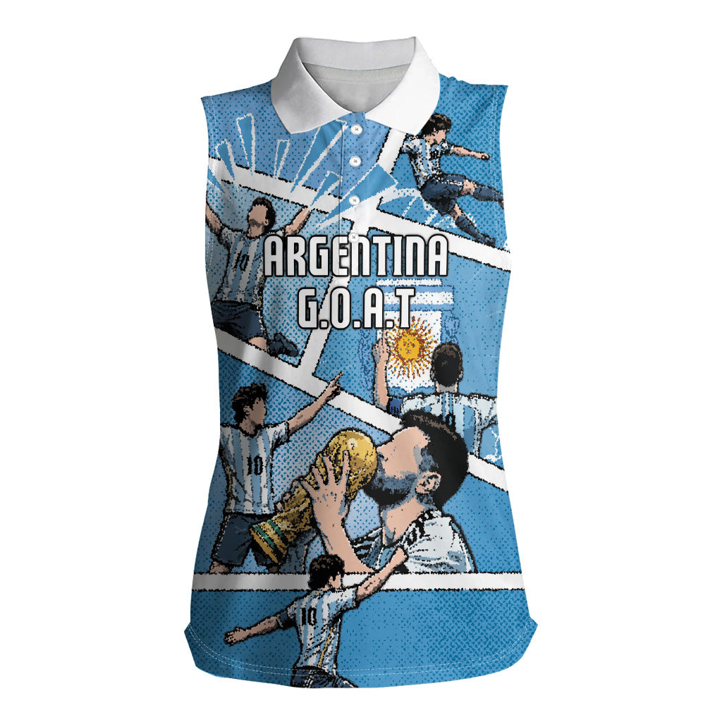 Custom Argentina Football Women Sleeveless Polo Shirt Goat Comic Style Sun Of May