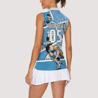 Custom Argentina Football Women Sleeveless Polo Shirt Goat Comic Style Sun Of May