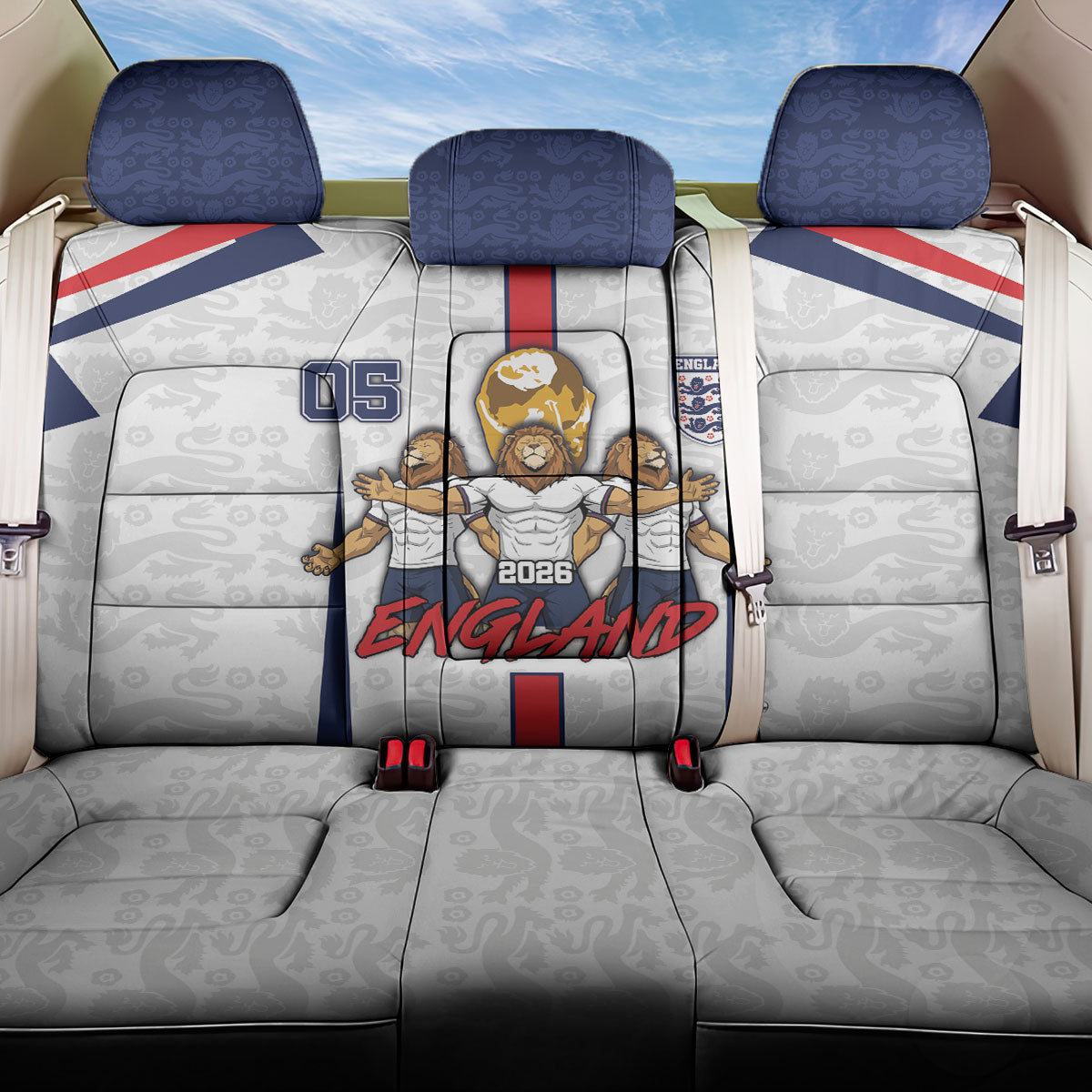 Custom England Football Back Car Seat Cover Three Lions Trophy St George Cross