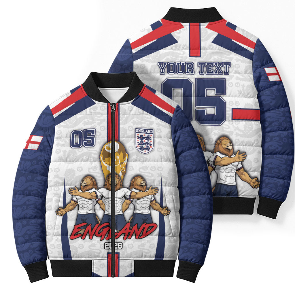 Custom England Football Bomber Puffer Jacket Three Lions Trophy St George Cross