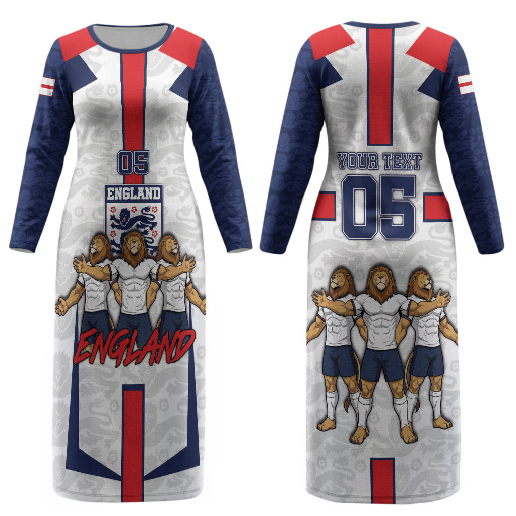 Custom England Football Couples Matching Long Sleeve Bodycon Dress and Hawaiian Shirt Three Lions Trophy St George Cross