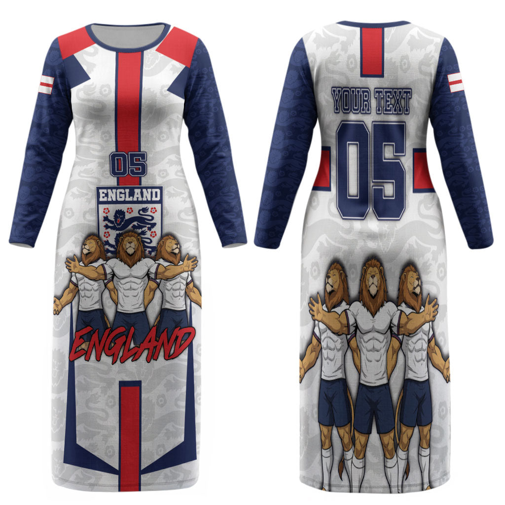 Custom England Football Family Matching Long Sleeve Bodycon Dress and Hawaiian Shirt Three Lions Trophy St George Cross