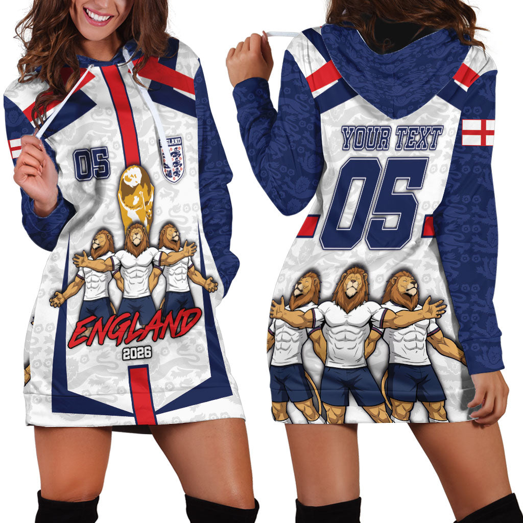 Custom England Football Hoodie Dress Three Lions Trophy St George Cross