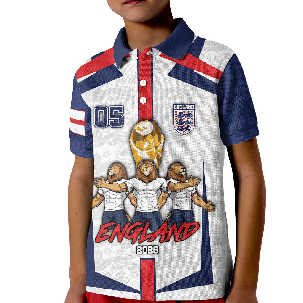 Custom England Football Kid Polo Shirt Three Lions Trophy St George Cross