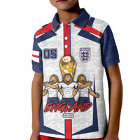 Custom England Football Kid Polo Shirt Three Lions Trophy St George Cross