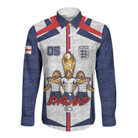 Custom England Football Long Sleeve Button Shirt Three Lions Trophy St George Cross