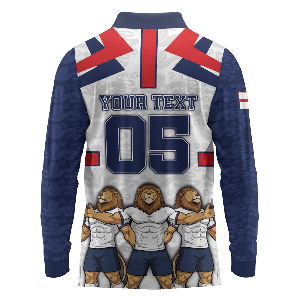 Custom England Football Long Sleeve Polo Shirt Three Lions Trophy St George Cross