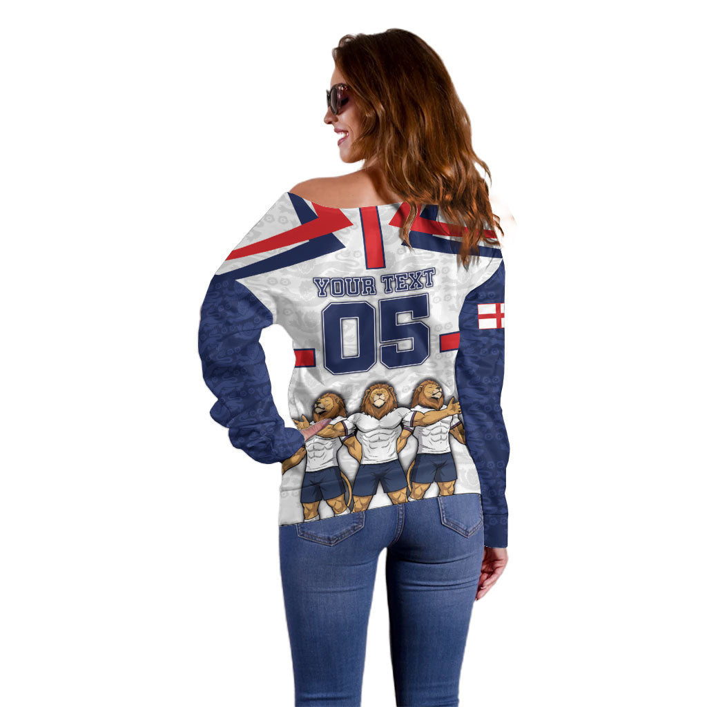 Custom England Football Off Shoulder Sweater Three Lions Trophy St George Cross