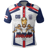 Custom England Football Polo Shirt Three Lions Trophy St George Cross DT05 White - Polynesian Pride