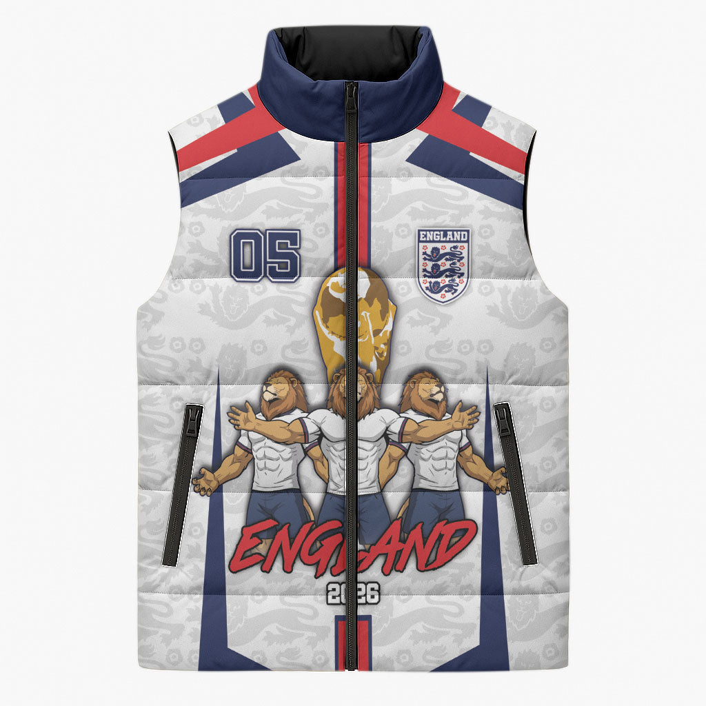 Custom England Football Sleeveless Puffer Jacket Three Lions Trophy St George Cross