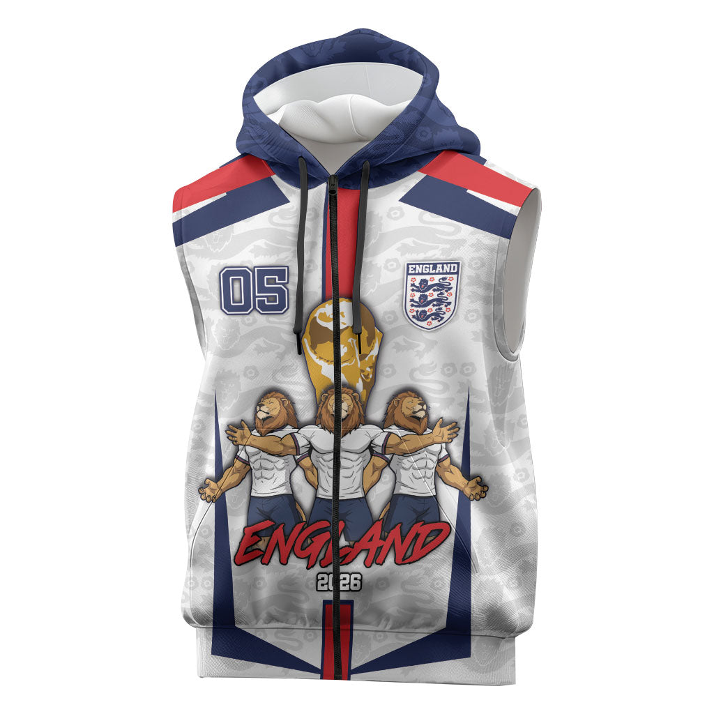 Custom England Football Sleeveless Zip Hoodie Three Lions Trophy St George Cross