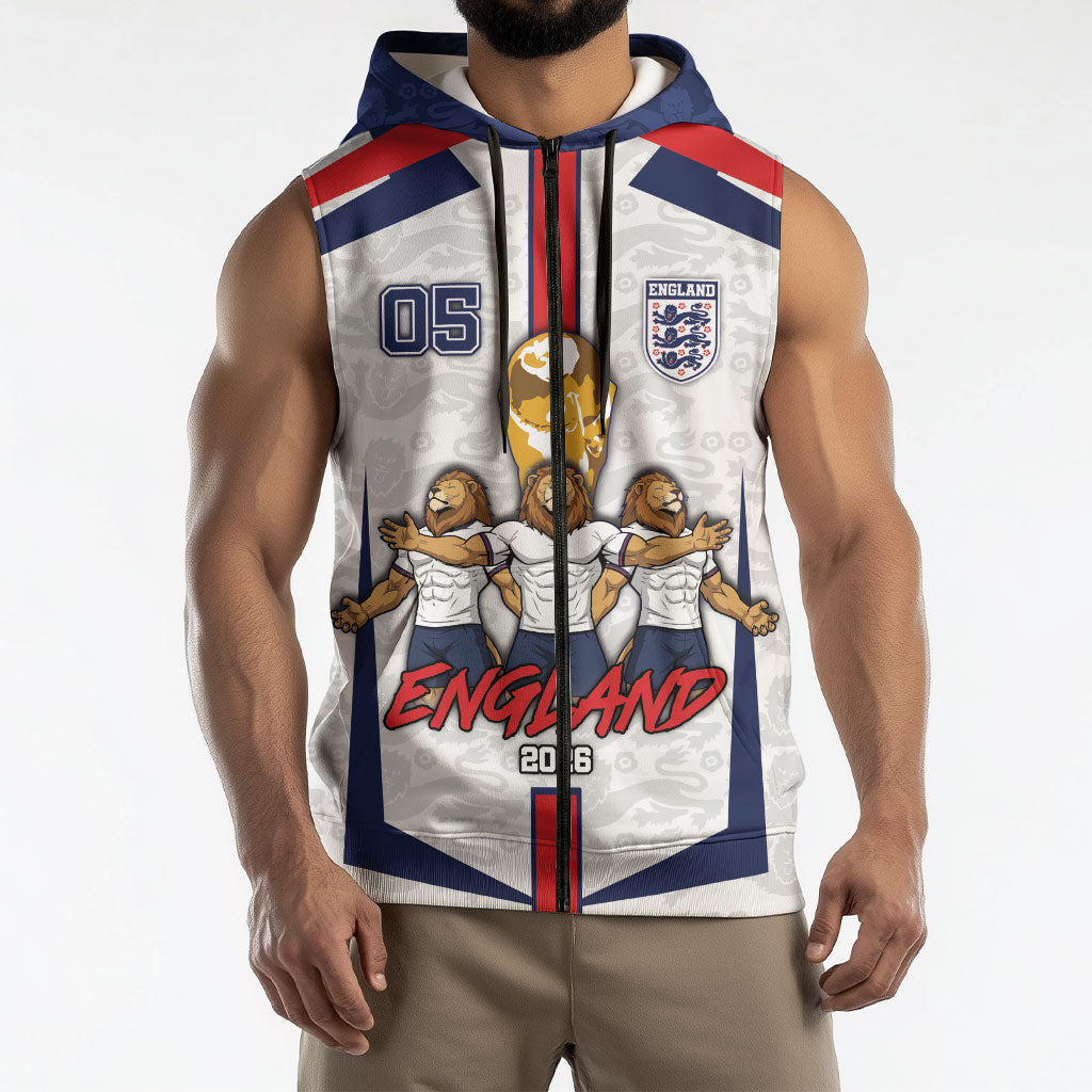 Custom England Football Sleeveless Zip Hoodie Three Lions Trophy St George Cross