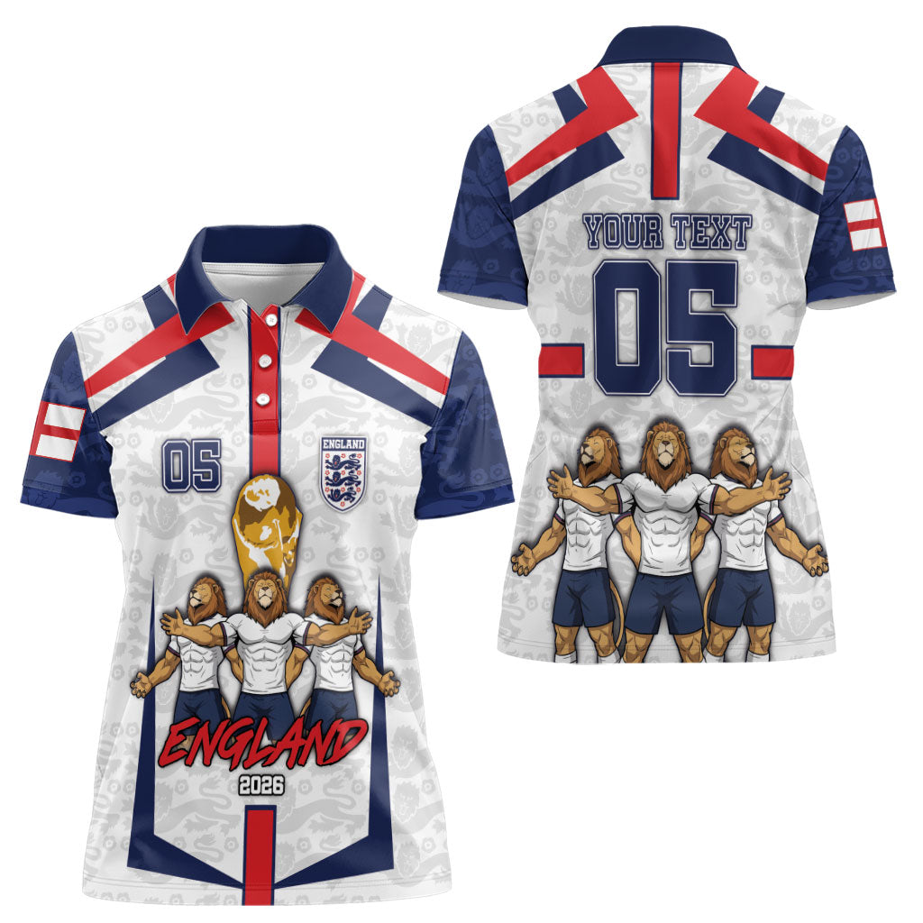 Custom England Football Women Polo Shirt Three Lions Trophy St George Cross