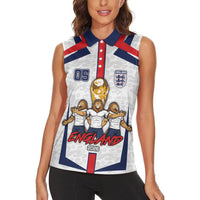 Custom England Football Women Sleeveless Polo Shirt Three Lions Trophy St George Cross