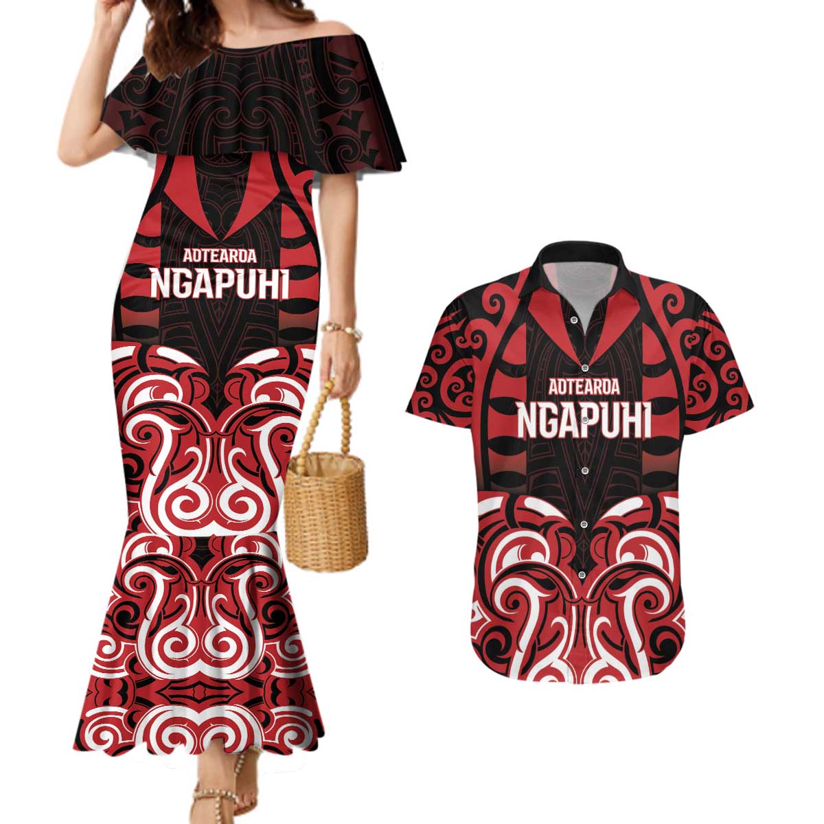 Custom Aotearoa Ngapuhi Couples Matching Mermaid Dress and Hawaiian Shirt Maori Pattern New Zealand - Polynesian Pride