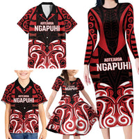 Custom Aotearoa Ngapuhi Family Matching Long Sleeve Bodycon Dress and Hawaiian Shirt Maori Pattern New Zealand - Polynesian Pride