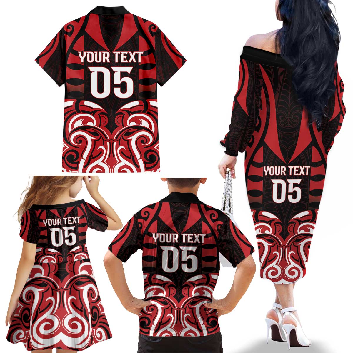 Custom Aotearoa Ngapuhi Family Matching Off The Shoulder Long Sleeve Dress and Hawaiian Shirt Maori Pattern New Zealand - Polynesian Pride