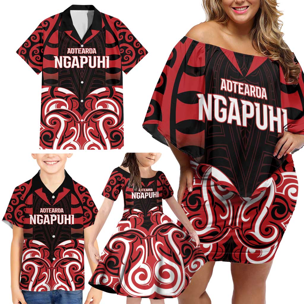 Custom Aotearoa Ngapuhi Family Matching Off Shoulder Short Dress and Hawaiian Shirt Maori Pattern New Zealand - Polynesian Pride