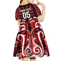 Custom Aotearoa Ngapuhi Kid Short Sleeve Dress Maori Pattern New Zealand - Polynesian Pride