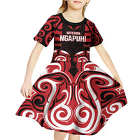 Custom Aotearoa Ngapuhi Kid Short Sleeve Dress Maori Pattern New Zealand - Polynesian Pride