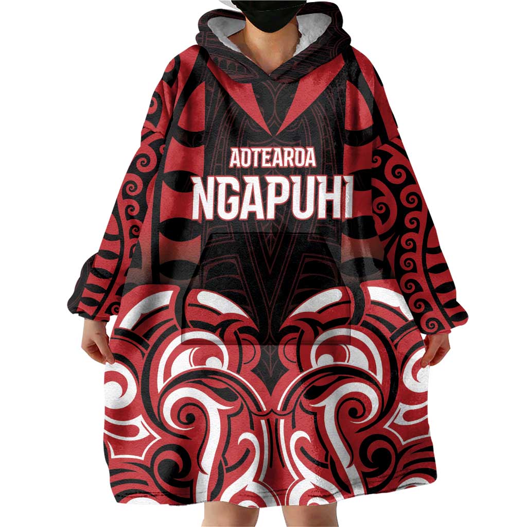 Custom Aotearoa Ngapuhi Wearable Blanket Hoodie Maori Pattern New Zealand - Polynesian Pride