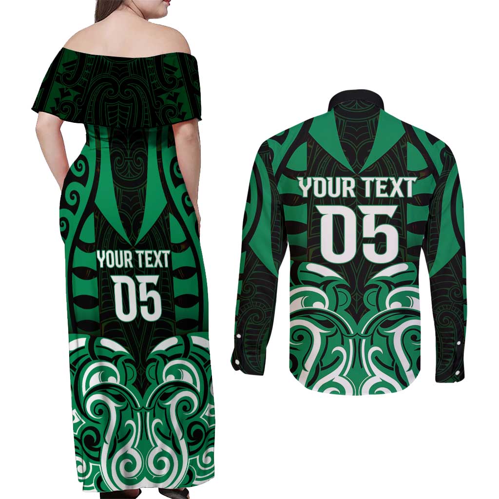 Custom Aotearoa Ngai Tahu Couples Matching Off Shoulder Maxi Dress and Long Sleeve Button Shirt Maori Pattern New Zealand - Polynesian Pride