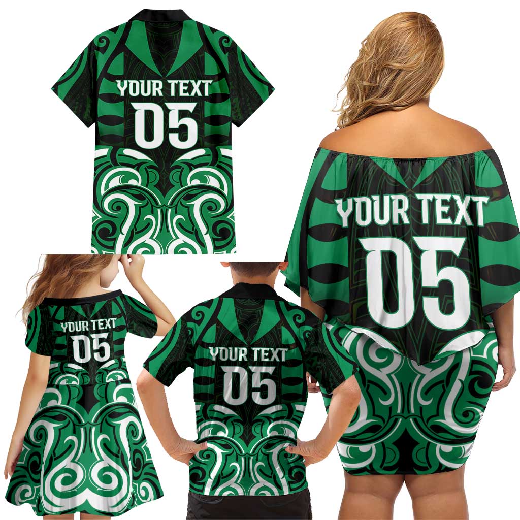 Custom Aotearoa Ngai Tahu Family Matching Off Shoulder Short Dress and Hawaiian Shirt Maori Pattern New Zealand - Polynesian Pride