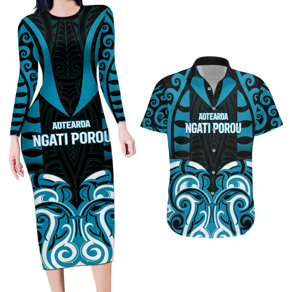 Custom Aotearoa Ngati Porou Couples Matching Long Sleeve Bodycon Dress and Hawaiian Shirt Maori Pattern New Zealand - Polynesian Pride