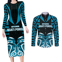 Custom Aotearoa Ngati Porou Couples Matching Long Sleeve Bodycon Dress and Long Sleeve Button Shirt Maori Pattern New Zealand - Polynesian Pride