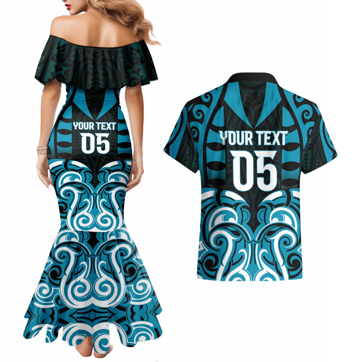 Custom Aotearoa Ngati Porou Couples Matching Mermaid Dress and Hawaiian Shirt Maori Pattern New Zealand - Polynesian Pride