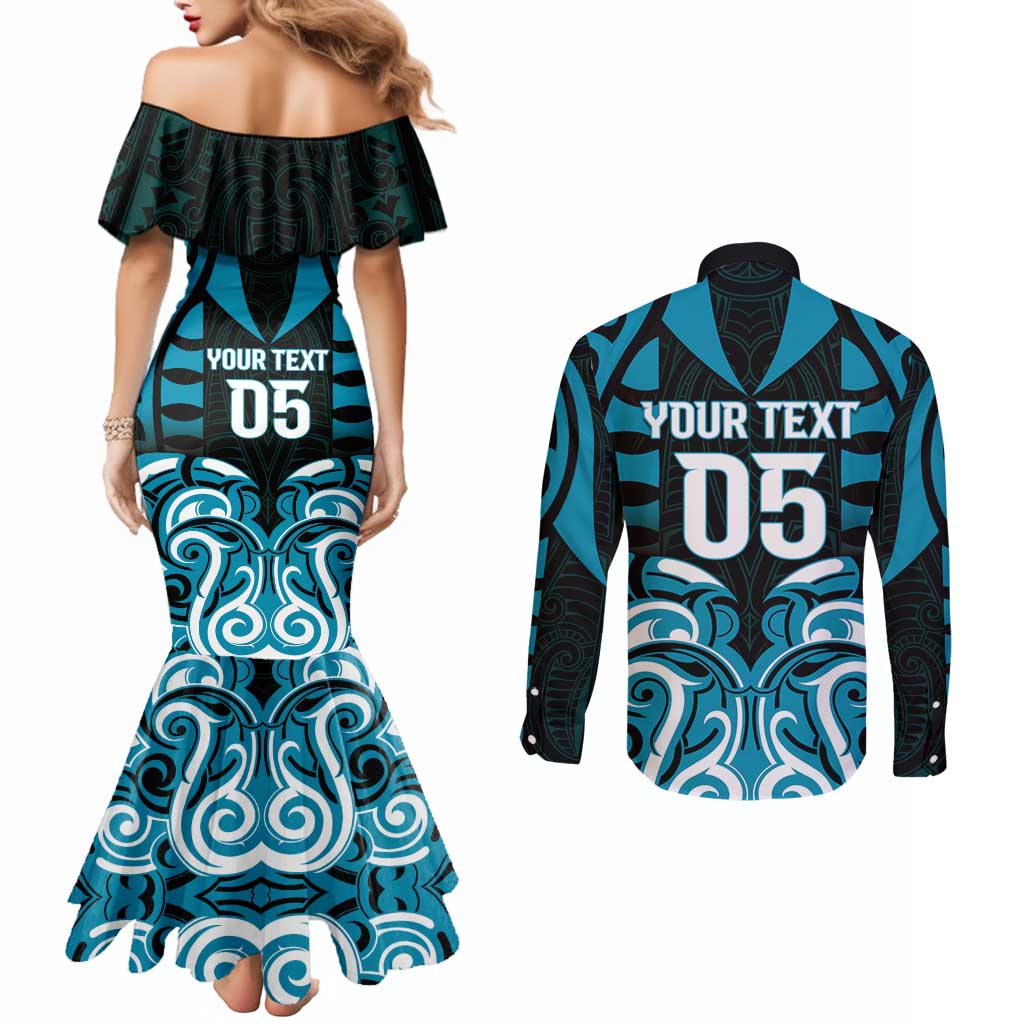 Custom Aotearoa Ngati Porou Couples Matching Mermaid Dress and Long Sleeve Button Shirt Maori Pattern New Zealand - Polynesian Pride