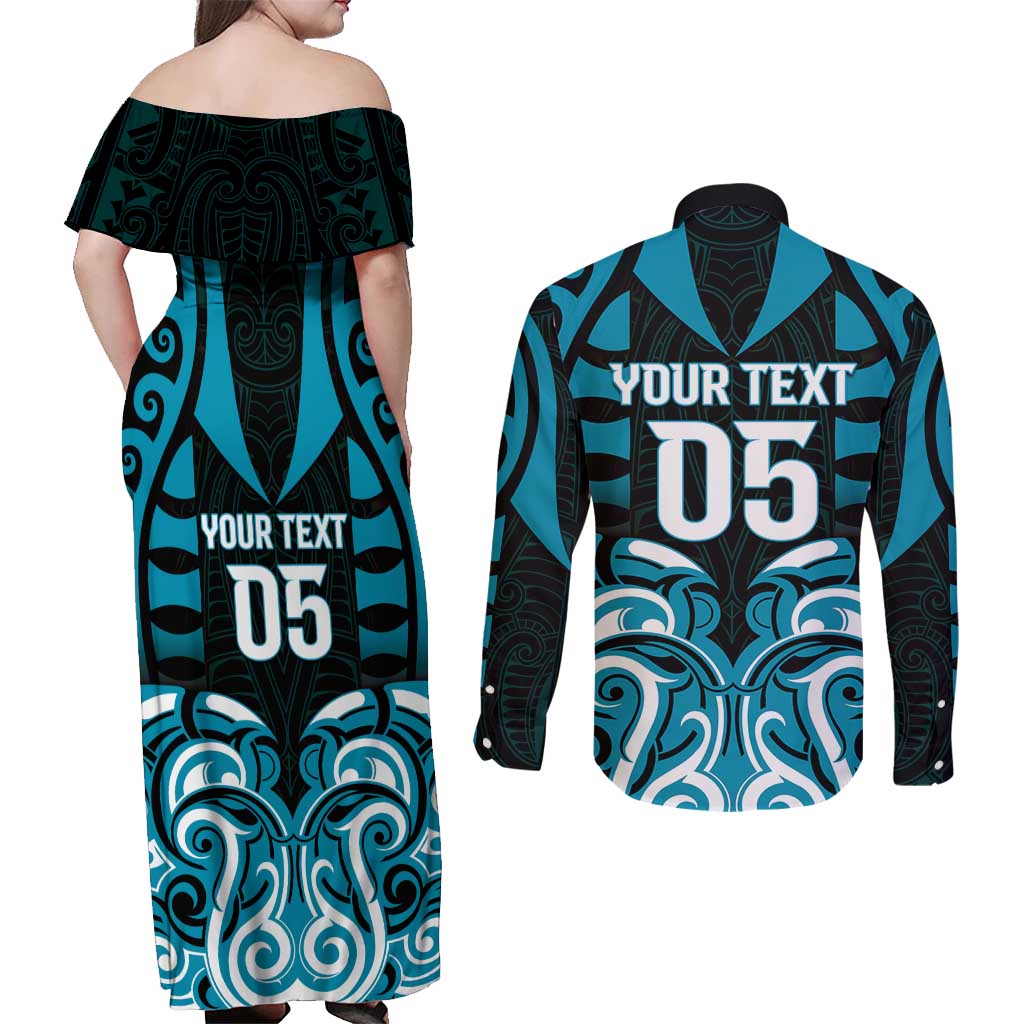 Custom Aotearoa Ngati Porou Couples Matching Off Shoulder Maxi Dress and Long Sleeve Button Shirt Maori Pattern New Zealand - Polynesian Pride