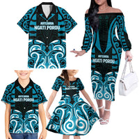 Custom Aotearoa Ngati Porou Family Matching Off The Shoulder Long Sleeve Dress and Hawaiian Shirt Maori Pattern New Zealand - Polynesian Pride
