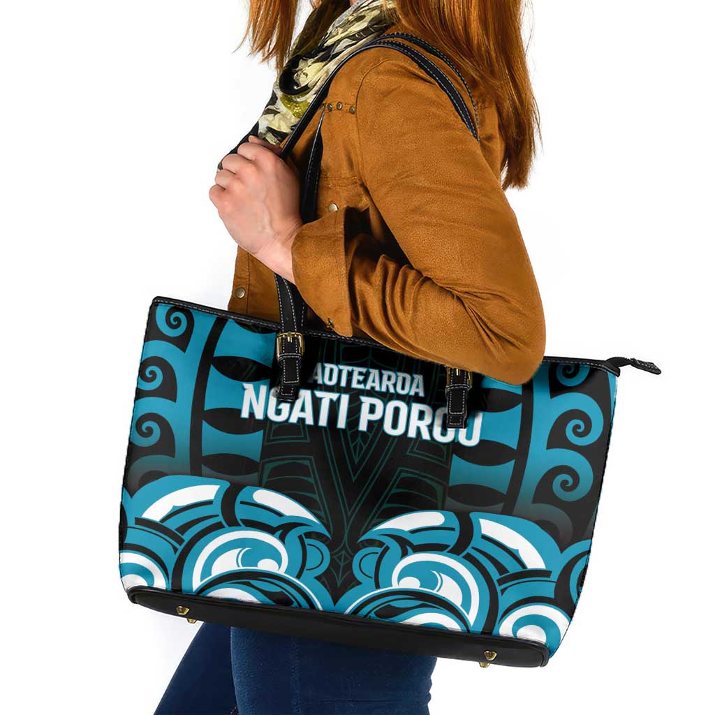 Aotearoa Ngati Porou Leather Tote Bag Maori Pattern New Zealand - Polynesian Pride