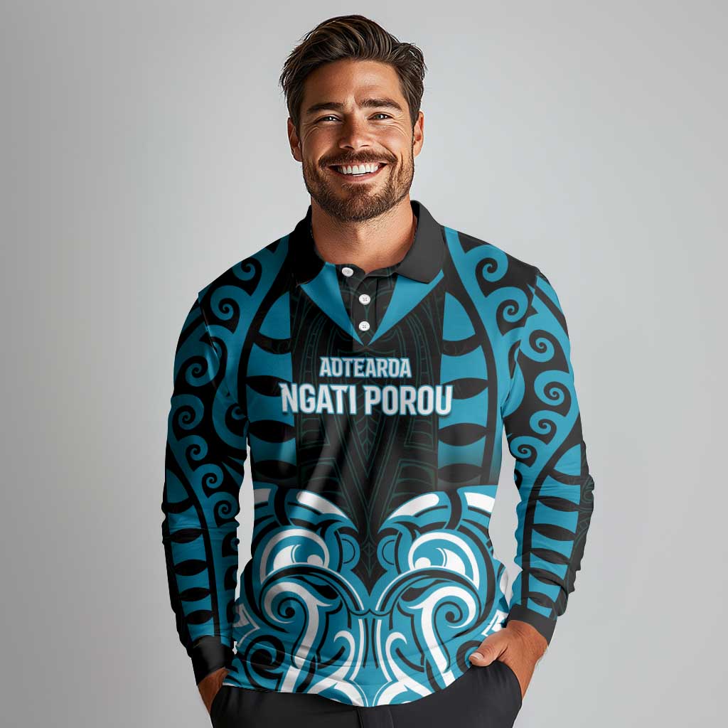 Custom Aotearoa Ngati Porou Long Sleeve Polo Shirt Maori Pattern New Zealand - Polynesian Pride