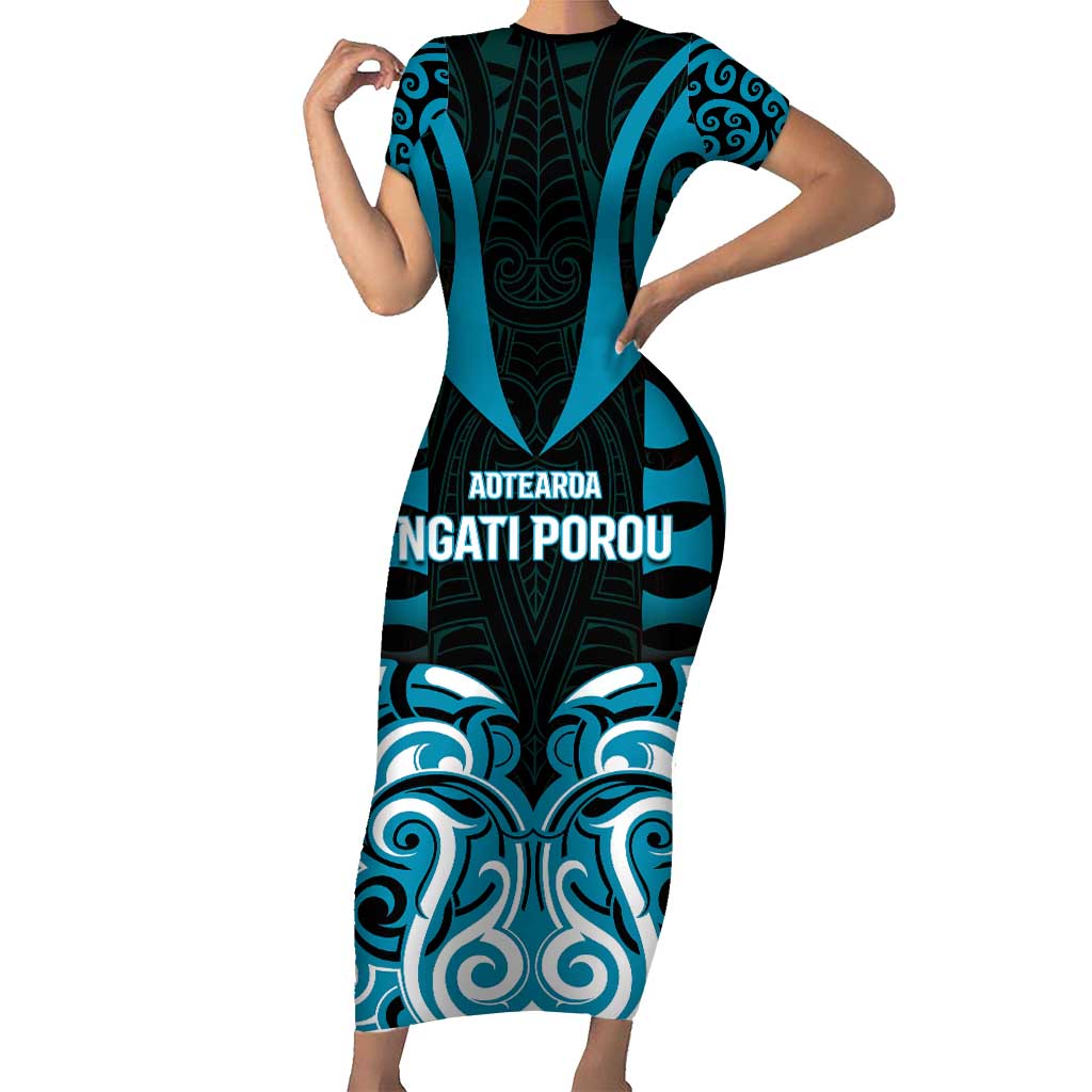 Custom Aotearoa Ngati Porou Short Sleeve Bodycon Dress Maori Pattern New Zealand - Polynesian Pride