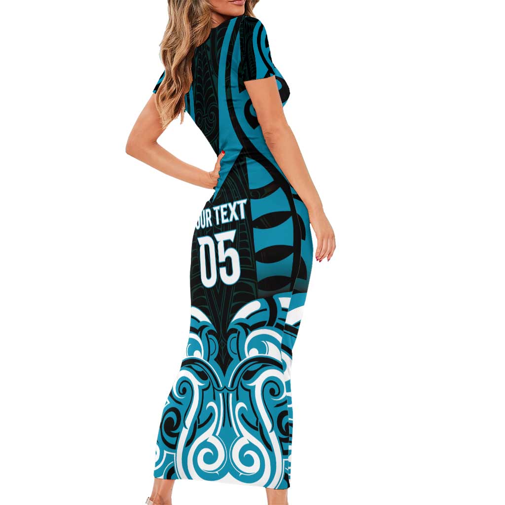 Custom Aotearoa Ngati Porou Short Sleeve Bodycon Dress Maori Pattern New Zealand - Polynesian Pride