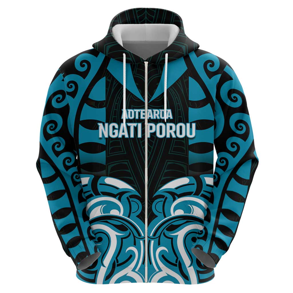 Custom Aotearoa Ngati Porou Zip Hoodie Maori Pattern New Zealand - Polynesian Pride