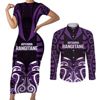 Custom Aotearoa Rangitane Couples Matching Short Sleeve Bodycon Dress and Long Sleeve Button Shirt Maori Pattern New Zealand - Polynesian Pride