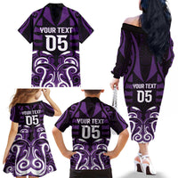 Custom Aotearoa Rangitane Family Matching Off The Shoulder Long Sleeve Dress and Hawaiian Shirt Maori Pattern New Zealand - Polynesian Pride
