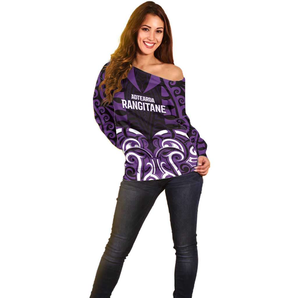 Custom Aotearoa Rangitane Off Shoulder Sweater Maori Pattern New Zealand - Polynesian Pride