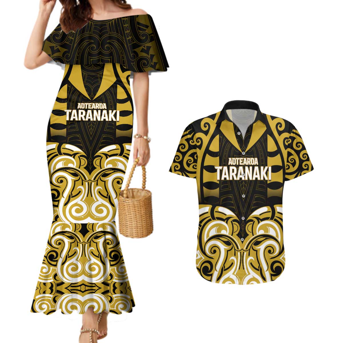 Custom Aotearoa Taranaki Couples Matching Mermaid Dress and Hawaiian Shirt Maori Pattern New Zealand - Polynesian Pride