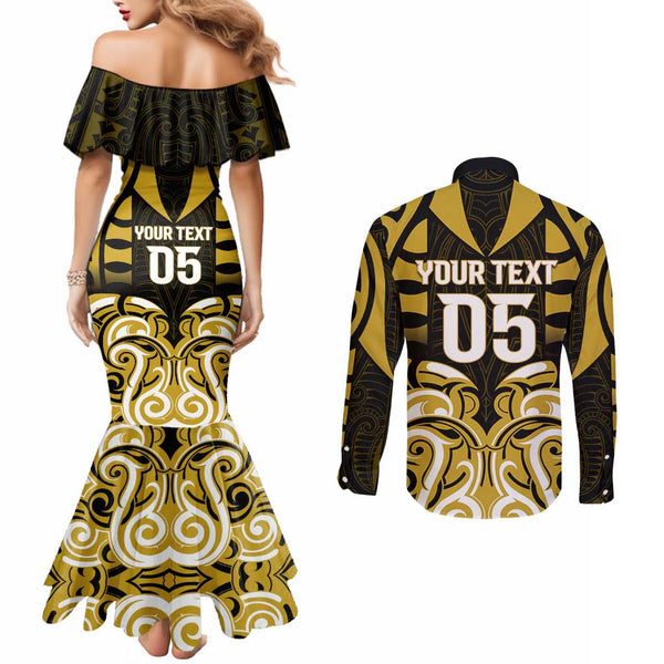 Personalised Polynesian Couples Matching Mermaid Dress and Long Sleeve Button Shirts With Yorkshire Terrier Floral Style LT7 main image 0