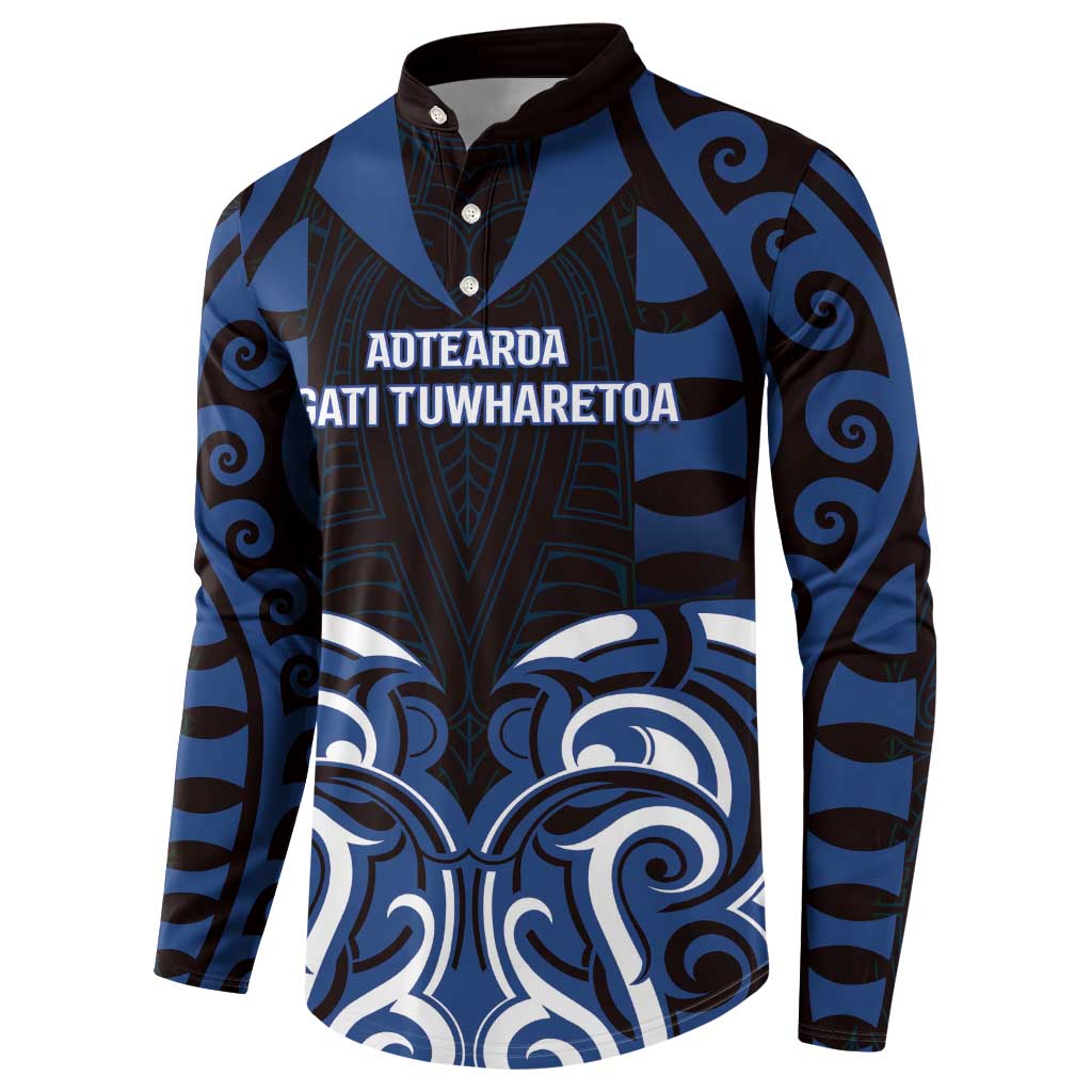 Custom Aotearoa Ngati Tuwharetoa Button Sweatshirt Maori Pattern New Zealand - Polynesian Pride