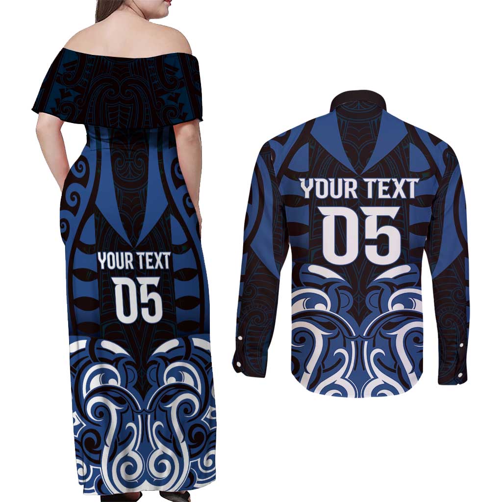 Custom Aotearoa Ngati Tuwharetoa Couples Matching Off Shoulder Maxi Dress and Long Sleeve Button Shirt Maori Pattern New Zealand - Polynesian Pride