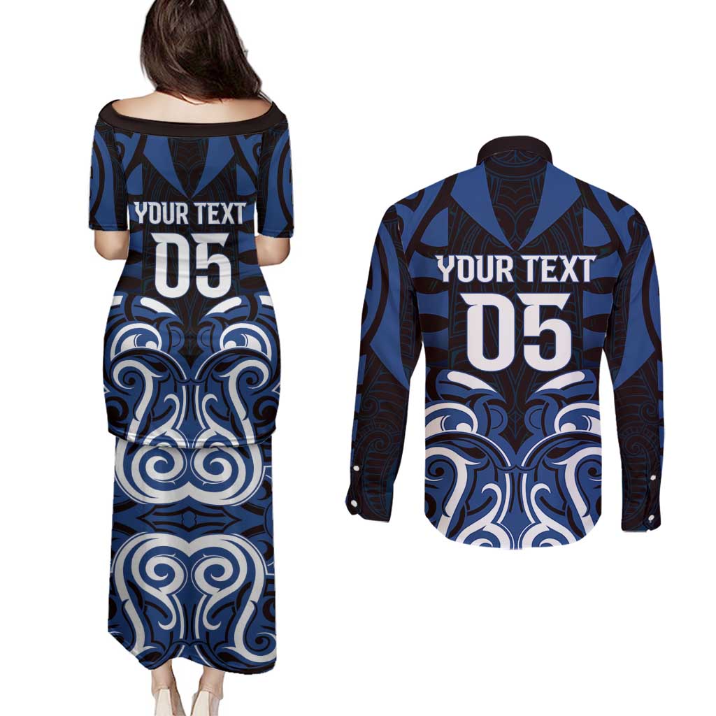 Custom Aotearoa Ngati Tuwharetoa Couples Matching Puletasi and Long Sleeve Button Shirt Maori Pattern New Zealand - Polynesian Pride