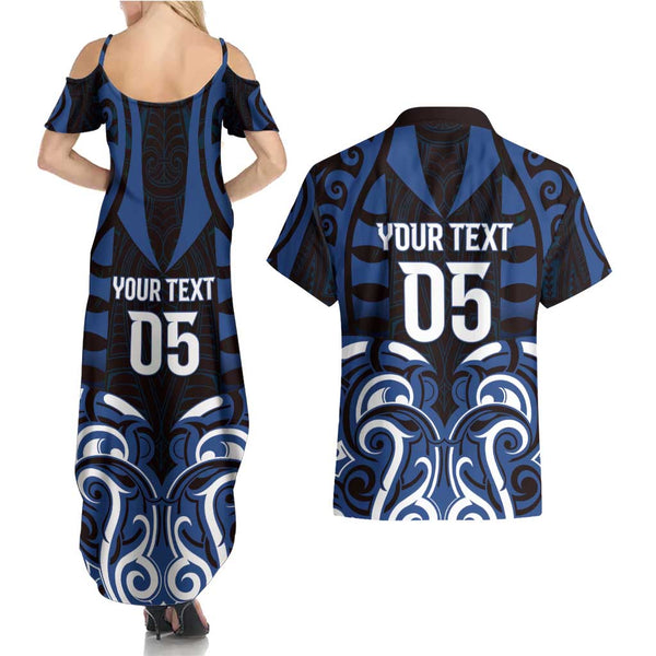 Personalised New Zealand Rugby Couples Matching Summer Maxi Dress and Hawaiian Shirt Aotearoa Ka Mate Haka All Black Mix Ta Moko Green Style LT9 main image 1