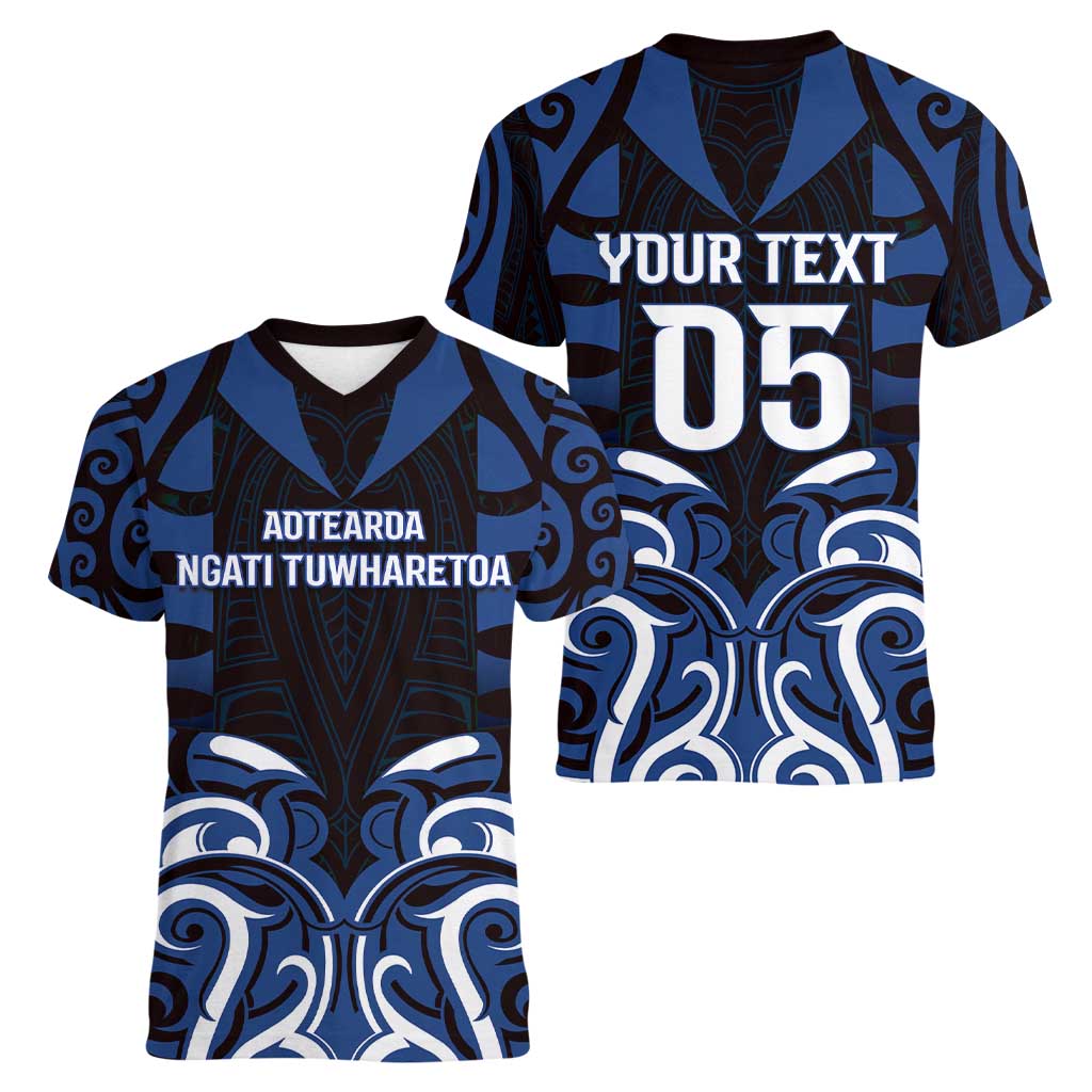 Custom Aotearoa Ngati Tuwharetoa Women V-Neck T-Shirt Maori Pattern New Zealand - Polynesian Pride