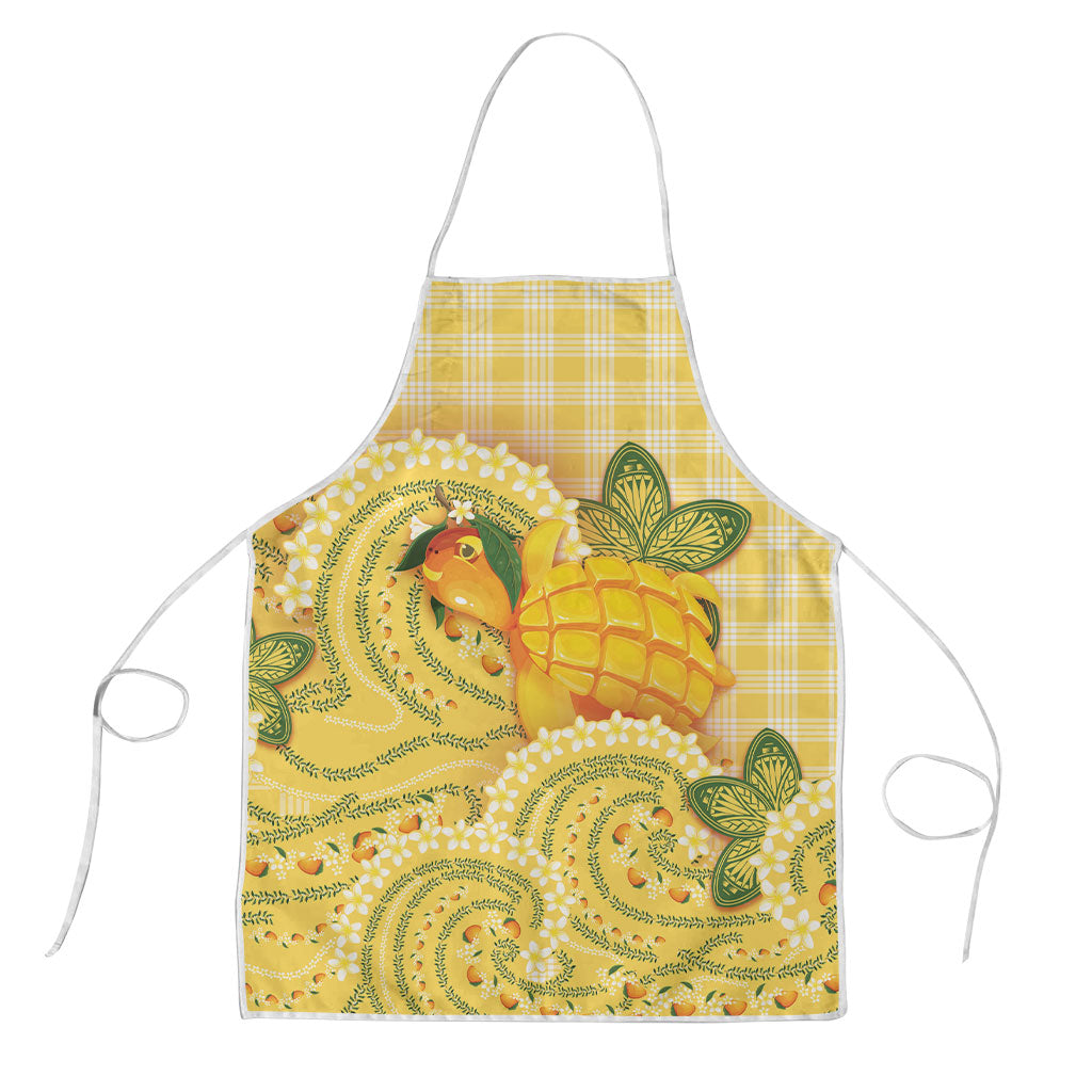 Hawaii Palaka Apron Cute Ripe Mango Turtle On The Waves DT05 Yellow - Polynesian Pride