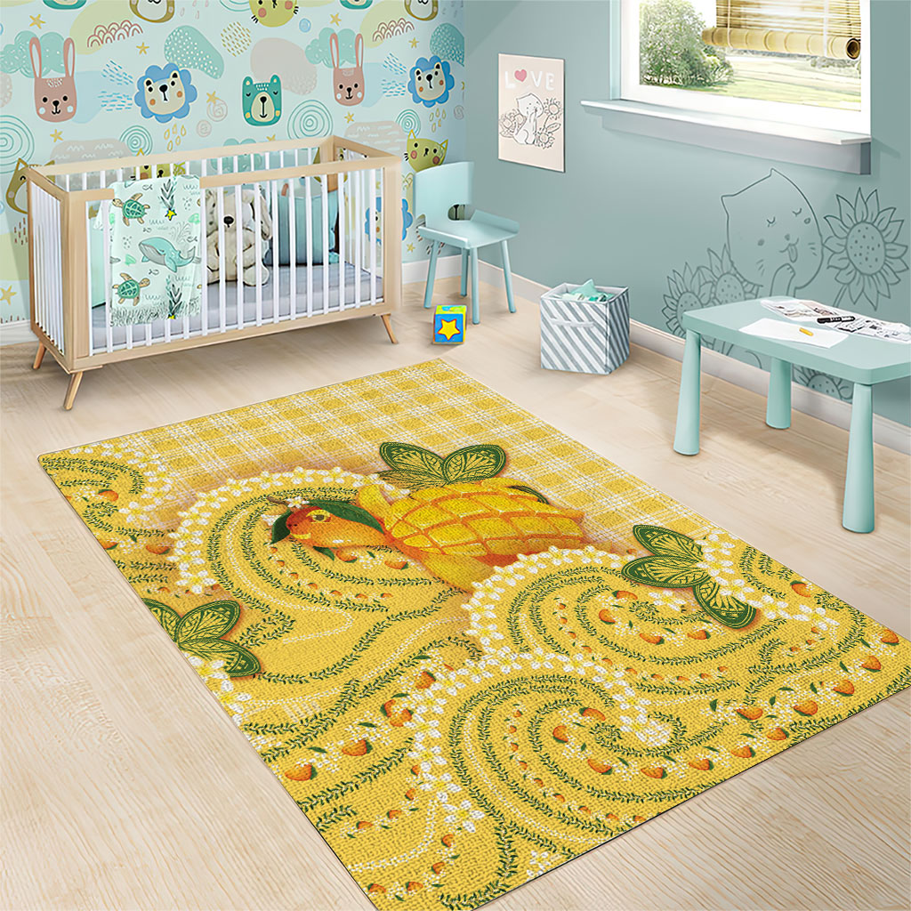 Hawaii Palaka Area Rug Cute Ripe Mango Turtle On The Waves